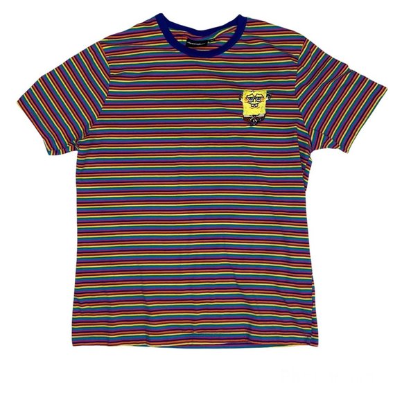 Nickelodeon Other - Nickelodeon Spongebob Blue Rainbow Striped Cotton Tee Shirt, Size Large